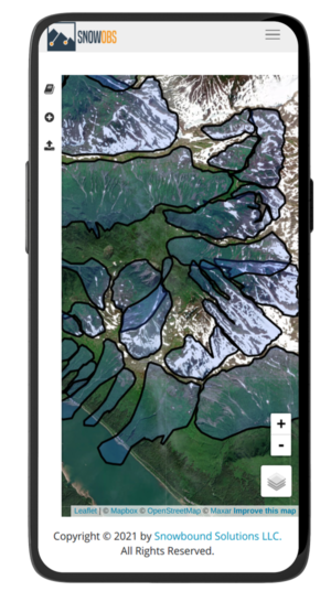 SnowObs app on mobile device displaying avalanche tracker data.